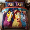 Stable Shenanigans quilted 3-piece bedding set on a made bed with two matching pillow shams