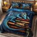 Starlit Book Hoard quilted 3-piece bedding set on a made bed with two matching pillow shams