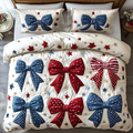 Starry Bows quilted 3-piece bedding set on a made bed with two matching pillow shams