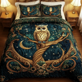 Starry Sentinel quilted 3-piece bedding set on a made bed with two matching pillow shams