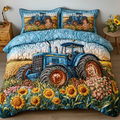 Sunflower Fields Bedspread quilted 3-piece bedding set on a made bed with two matching pillow shams