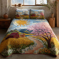 Sunny Cottage quilted 3-piece bedding set on a made bed with two matching pillow shams