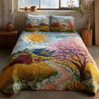 Sunny Cottage quilted 3-piece bedding set on a made bed with two matching pillow shams