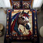 Sunrise Chant quilted 3-piece bedding set on a made bed with two matching pillow shams