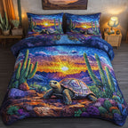 Sunset Shell Animal quilted 3-piece bedding set on a made bed with two matching pillow shams