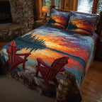 Sunset Stillness quilted 3-piece bedding set on a made bed with two matching pillow shams
