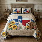 Texas Bloom Ranch quilted 3-piece bedding set on a made bed with two matching pillow shams