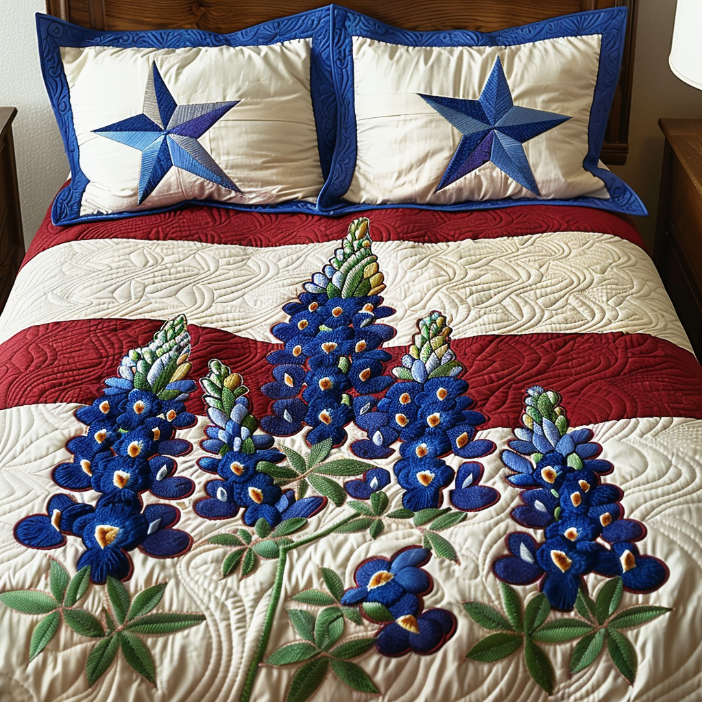 Texas Breeze quilted 3-piece bedding set on a made bed with two matching pillow shams