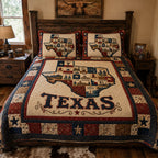 Texas Countryside quilted 3-piece bedding set on a made bed with two matching pillow shams