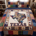 Texas Frontier Classic quilted 3-piece bedding set on a made bed with two matching pillow shams