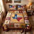 Texas Heritage Bullskull quilted 3-piece bedding set on a made bed with two matching pillow shams
