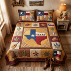 Texas Heritage Bullskull quilted 3-piece bedding set on a made bed with two matching pillow shams