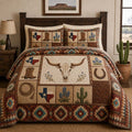 Texas Heritage Cowboy quilted 3-piece bedding set on a made bed with two matching pillow shams