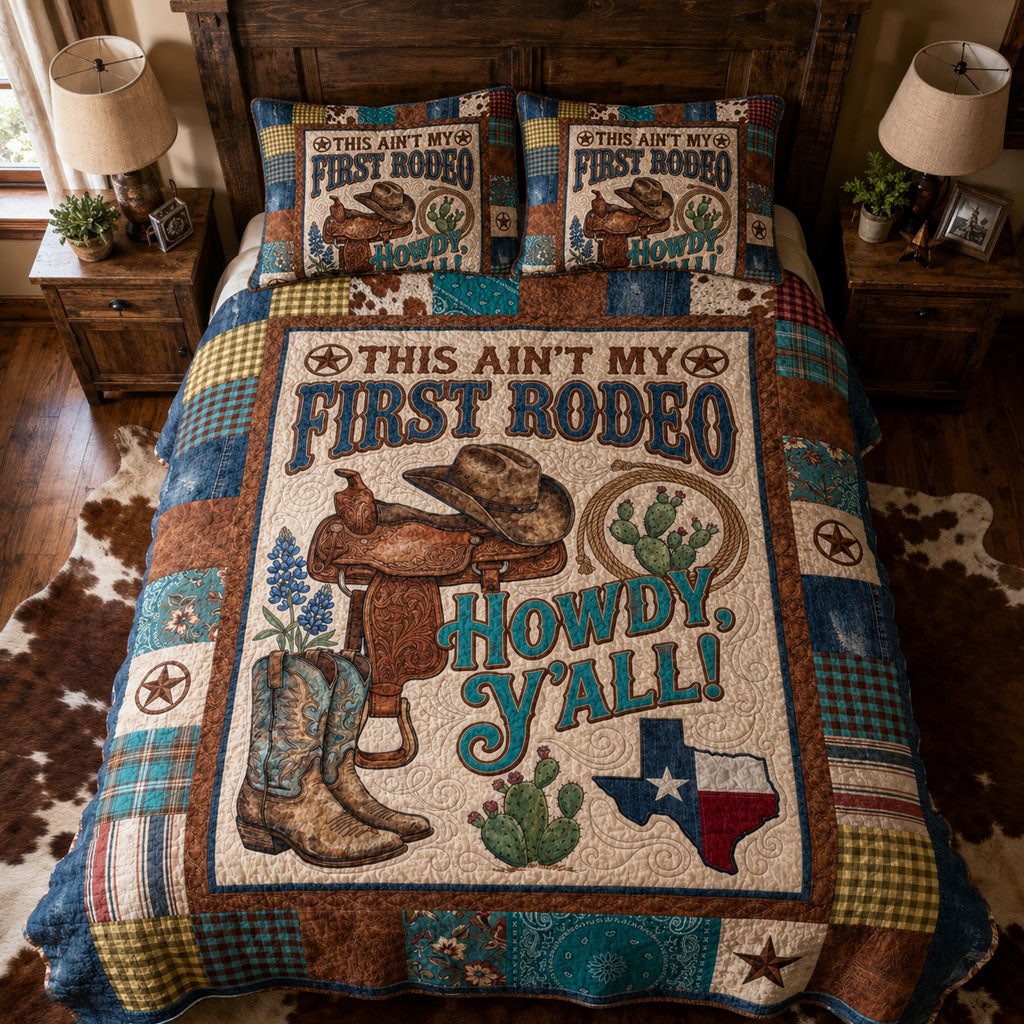 Texas Heritage Living quilted 3-piece bedding set on a made bed with two matching pillow shams