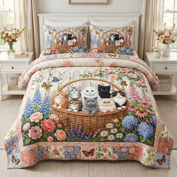 The Cat Garden 3-Piece Quilted Bedding Set