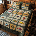 The Lure Collection quilted 3-piece bedding set on a made bed with two matching pillow shams