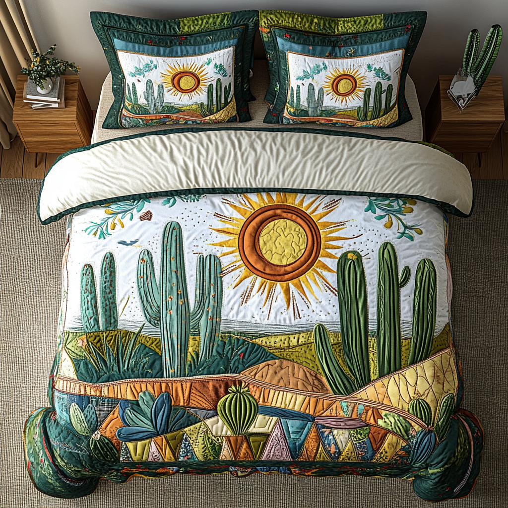 Thorny Grace Bedspread quilted 3-piece bedding set on a made bed with two matching pillow shams