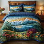 Timber Retreat quilted 3-piece bedding set on a made bed with two matching pillow shams