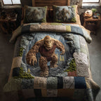 Timber Sasquatch quilted 3-piece bedding set on a made bed with two matching pillow shams