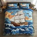 Timeless Sailboat quilted 3-piece bedding set on a made bed with two matching pillow shams