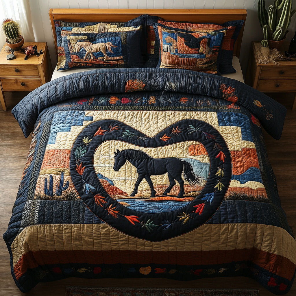 Timeless West quilted 3-piece bedding set on a made bed with two matching pillow shams