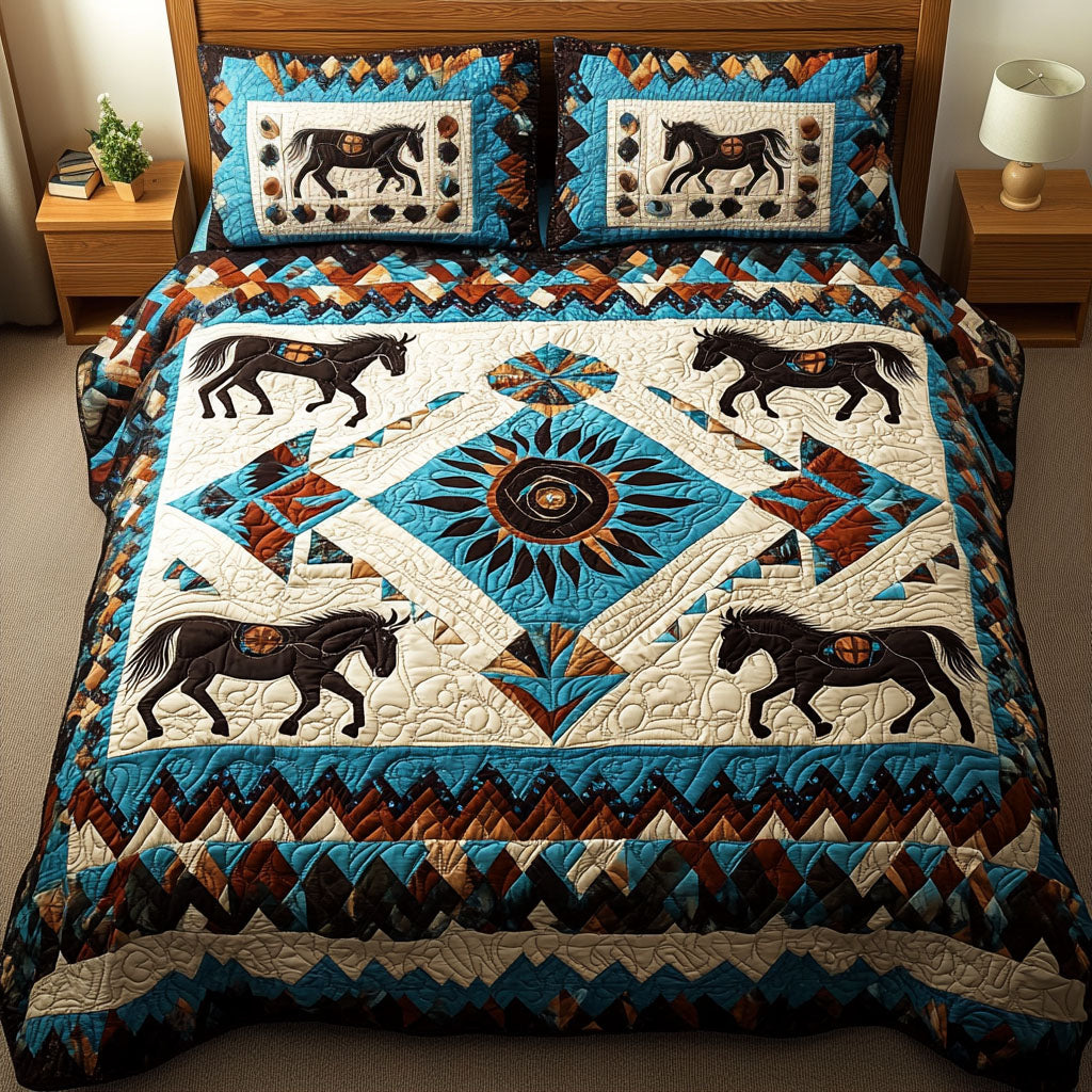 Trailblazer Animal quilted 3-piece bedding set on a made bed with two matching pillow shams