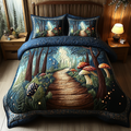 Tranquil Trail quilted 3-piece bedding set on a made bed with two matching pillow shams