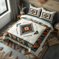 Tribal Echo Southwest quilted 3-piece bedding set on a made bed with two matching pillow shams