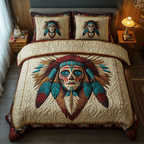 Tribal Echoes Southwest quilted 3-piece bedding set on a made bed with two matching pillow shams