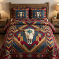 Tribal Majesty Southwest quilted 3-piece bedding set on a made bed with two matching pillow shams