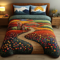 Turning Winds quilted 3-piece bedding set on a made bed with two matching pillow shams