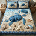 Turtle Waves quilted 3-piece bedding set on a made bed with two matching pillow shams