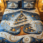 Twinkling Winter Dream quilted 3-piece bedding set on a made bed with two matching pillow shams