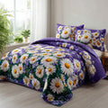 Violet Meadow Daisy quilted 3-piece bedding set on a made bed with two matching pillow shams