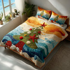 Wave Of Joy quilted 3-piece bedding set on a made bed with two matching pillow shams