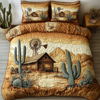 Western Charm quilted 3-piece bedding set on a made bed with two matching pillow shams