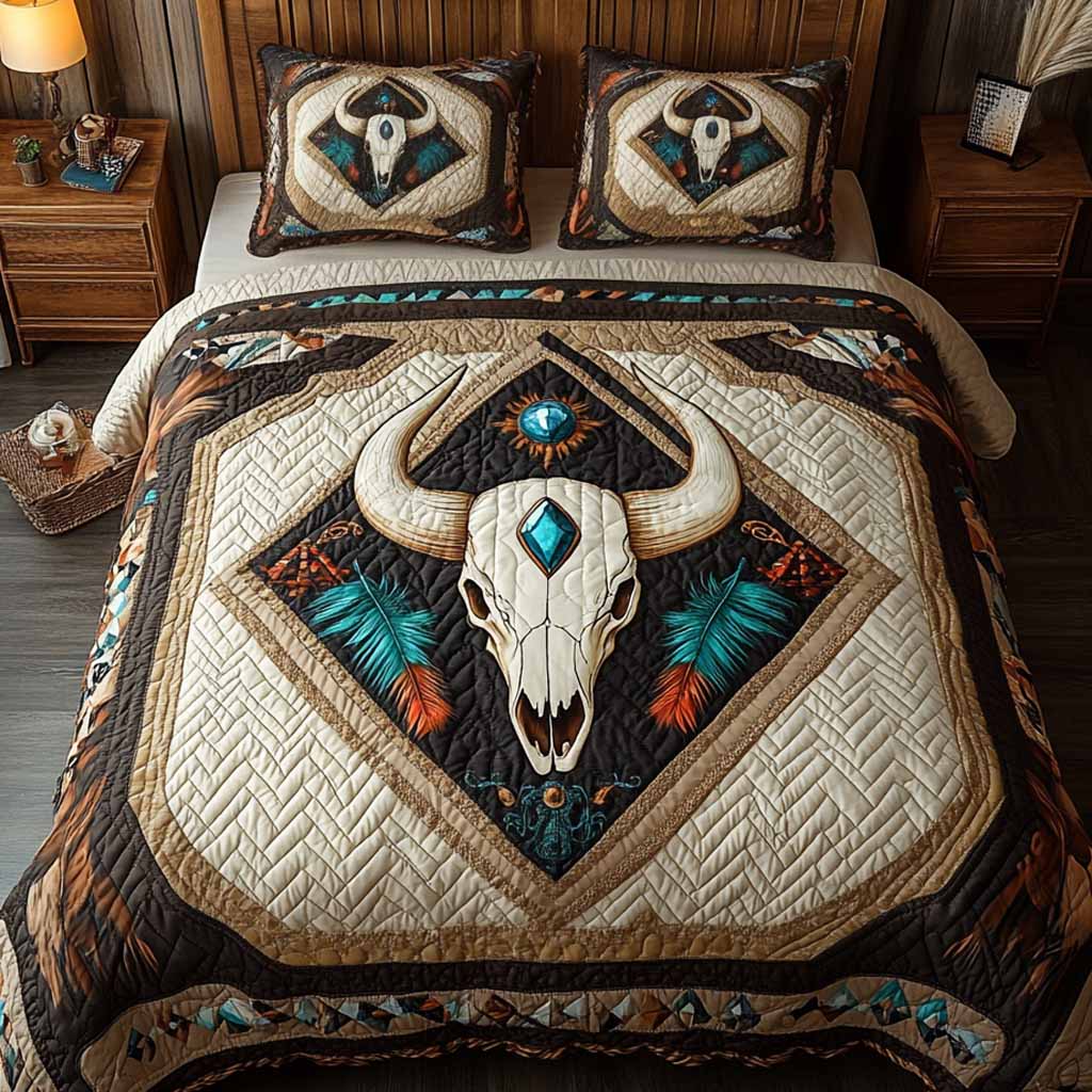 Western Crest quilted 3-piece bedding set on a made bed with two matching pillow shams