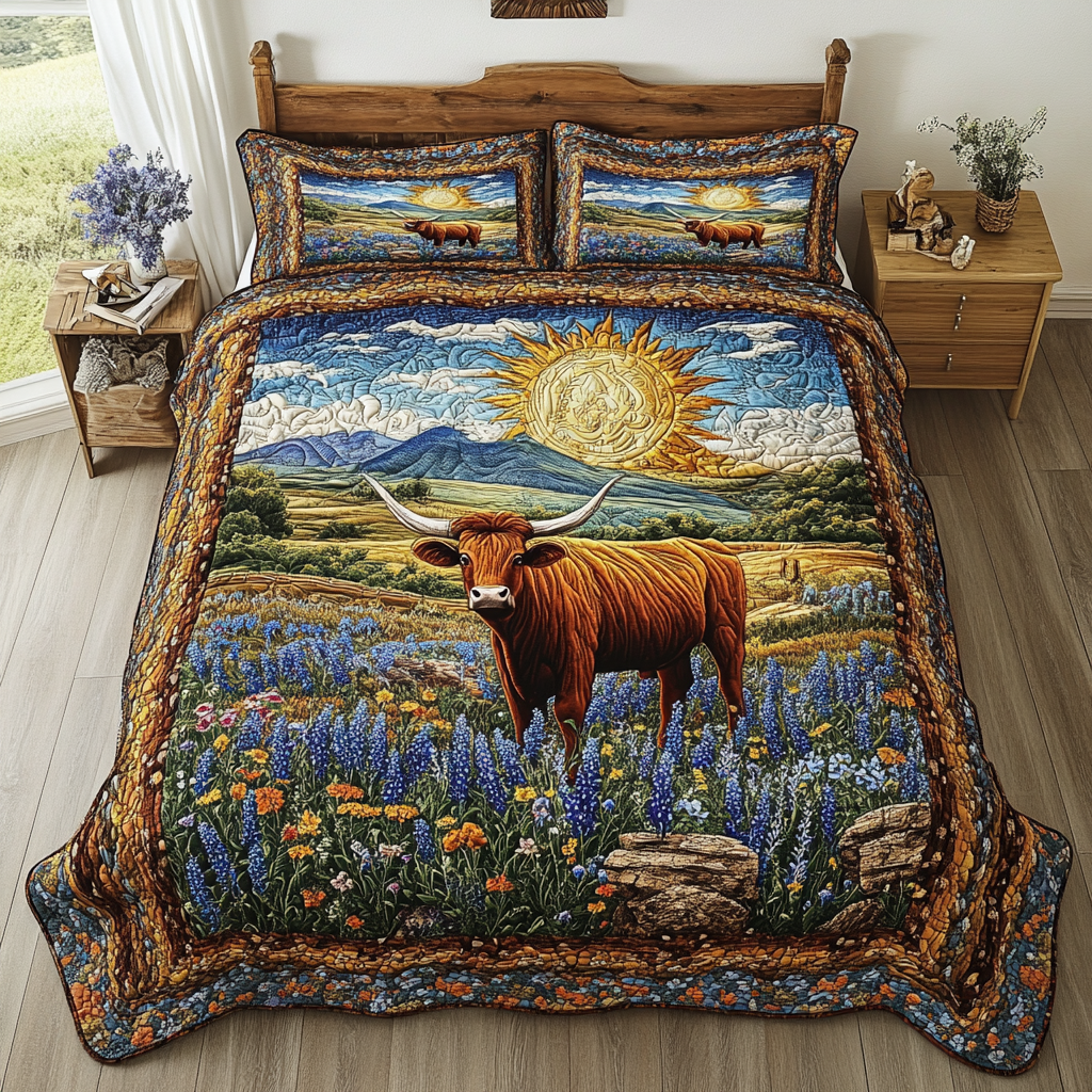 Western Dreams quilted 3-piece bedding set on a made bed with two matching pillow shams
