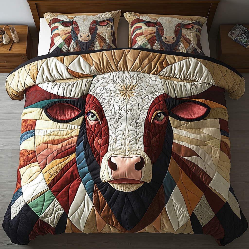 Western Pride Animal quilted 3-piece bedding set on a made bed with two matching pillow shams