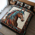 Western Spirit Animal quilted 3-piece bedding set on a made bed with two matching pillow shams