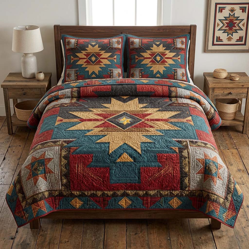 Western Star Legacy quilted 3-piece bedding set on a made bed with two matching pillow shams