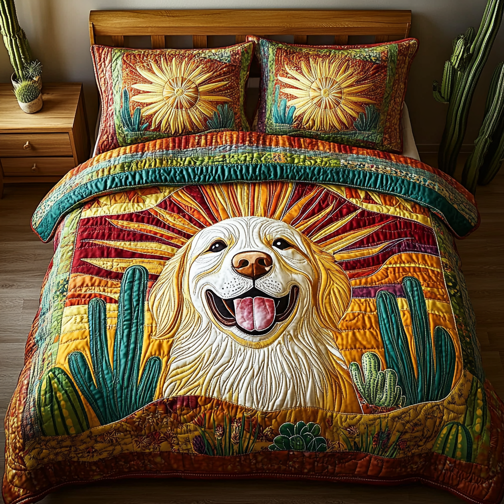 Western Wag quilted 3-piece bedding set on a made bed with two matching pillow shams
