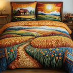 Wheat Dream quilted 3-piece bedding set on a made bed with two matching pillow shams