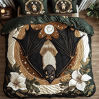 Whimsical Bats quilted 3-piece bedding set on a made bed with two matching pillow shams