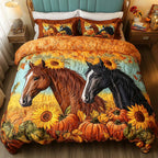 Whimsical Fields quilted 3-piece bedding set on a made bed with two matching pillow shams