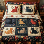 Whisker Dreams Animal quilted 3-piece bedding set on a made bed with two matching pillow shams