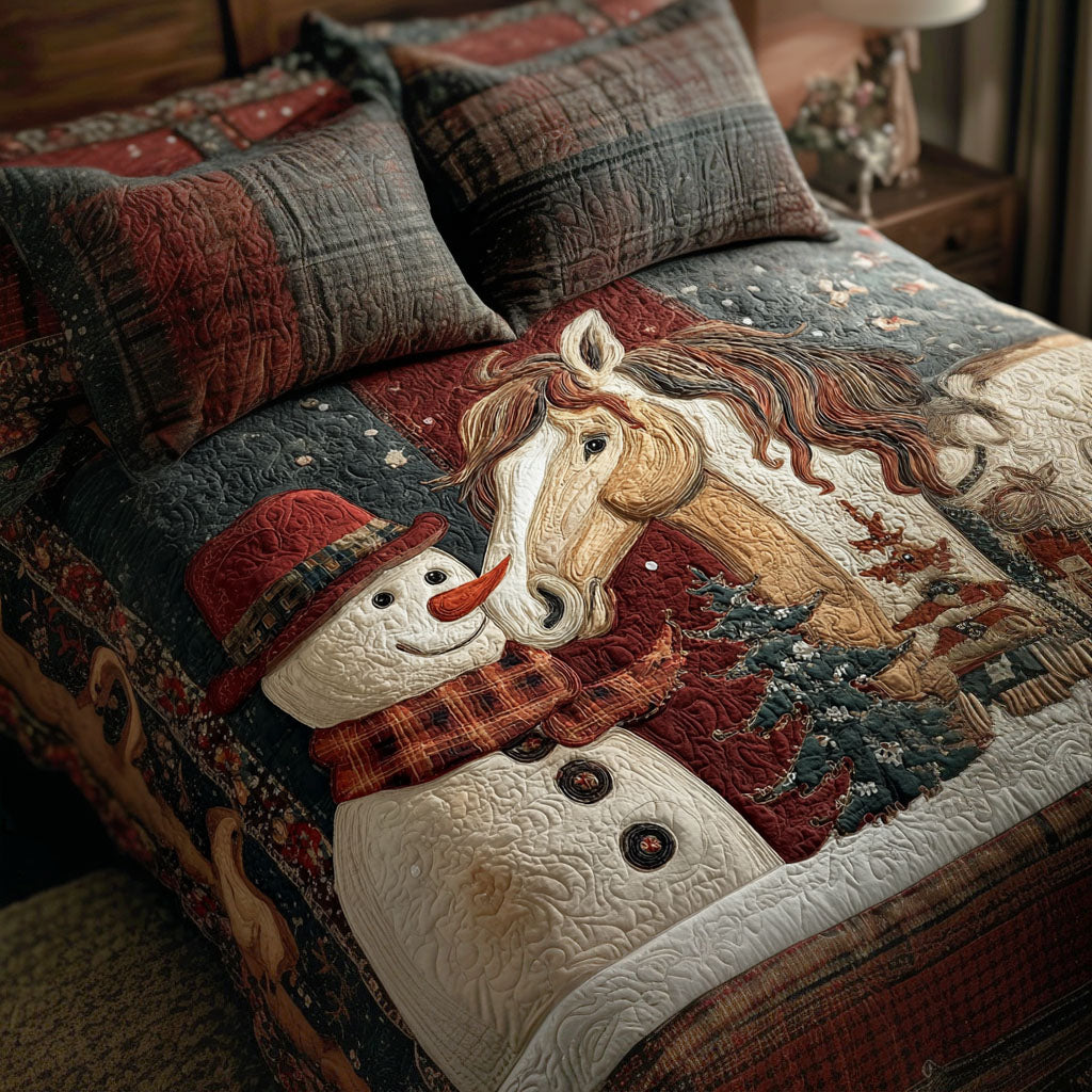 Whispering Snow quilted 3-piece bedding set on a made bed with two matching pillow shams