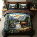 Wild Stag quilted 3-piece bedding set on a made bed with two matching pillow shams