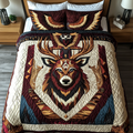 Wild Totem Southwest quilted 3-piece bedding set on a made bed with two matching pillow shams