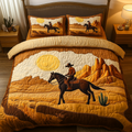 Wild West Bedspreads quilted 3-piece bedding set on a made bed with two matching pillow shams